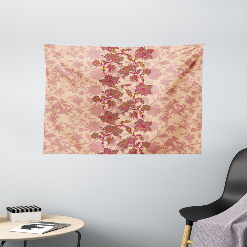 Vibrant Boho Flowers Wide Tapestry