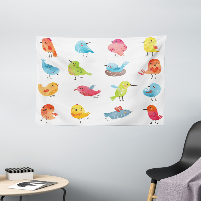 Colorful Humor Bird Wide Tapestry