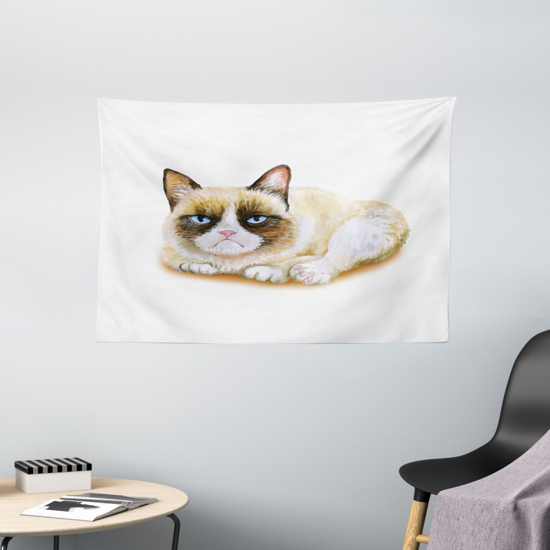 Grumpy Angry Cat Love Wide Tapestry