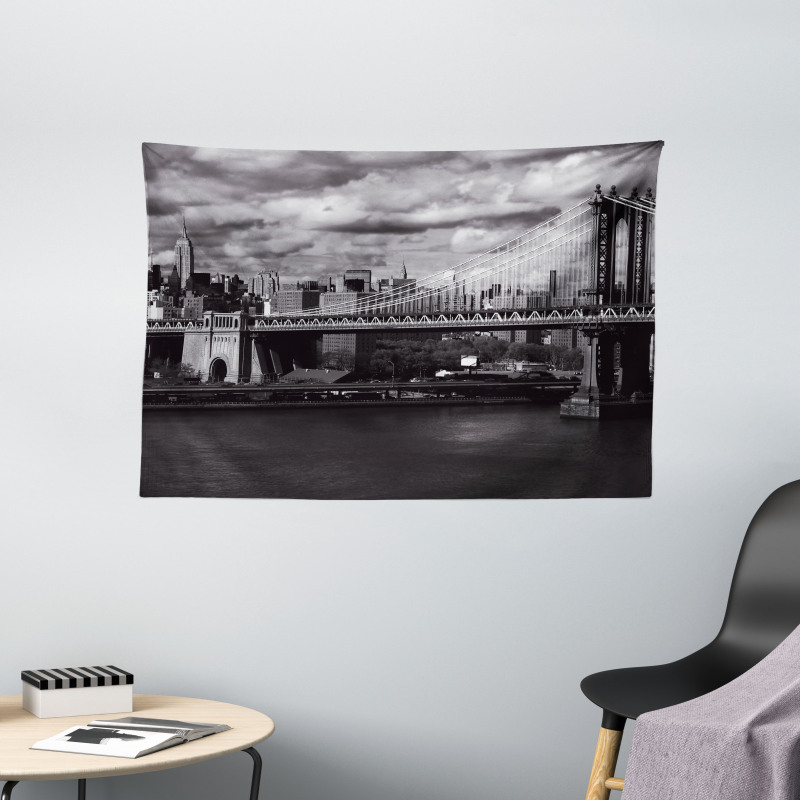 NYC in Black and White Wide Tapestry