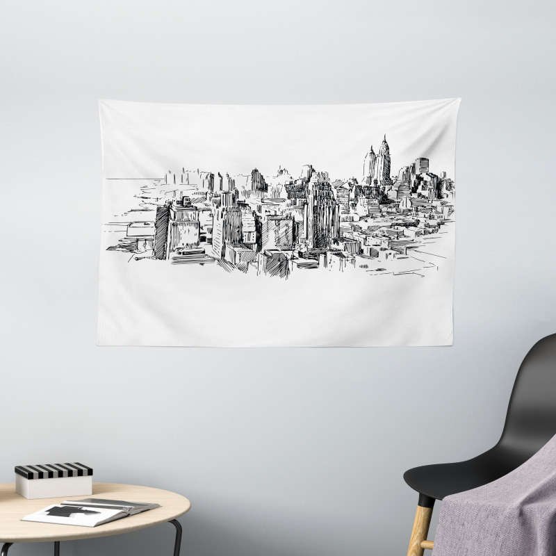 NYC Historical Sketch Wide Tapestry