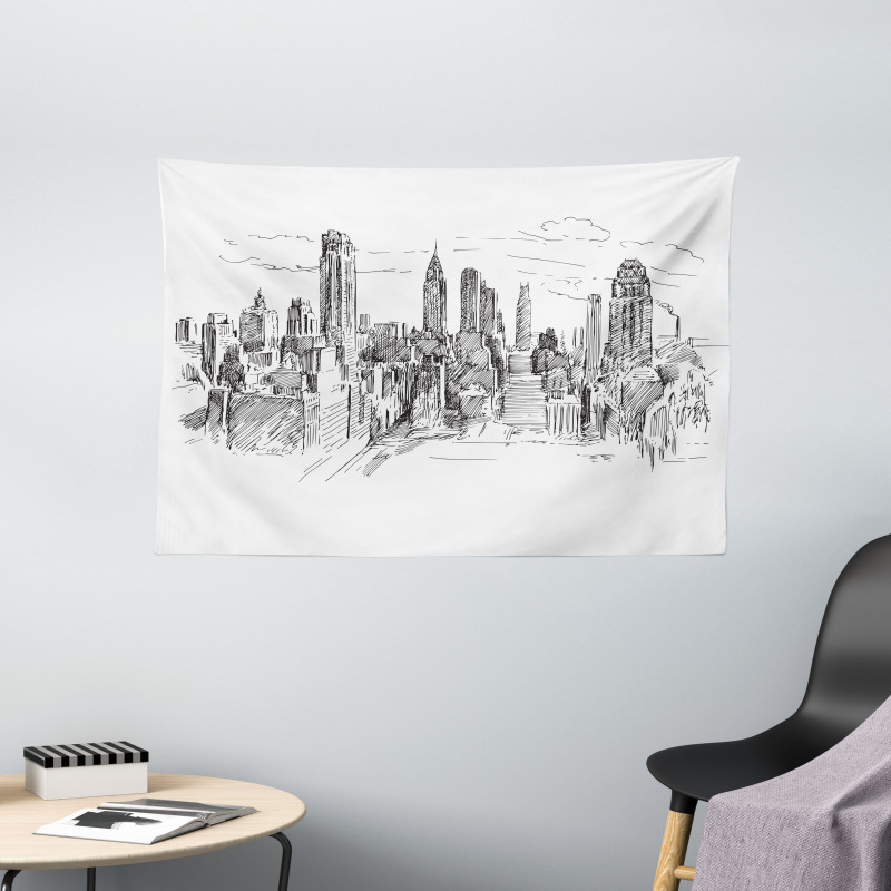 Sketchy NYC Cityscape Wide Tapestry