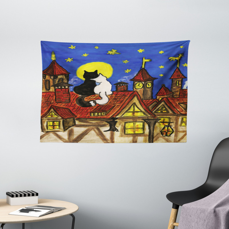 2 Lover Cats with Sky Wide Tapestry