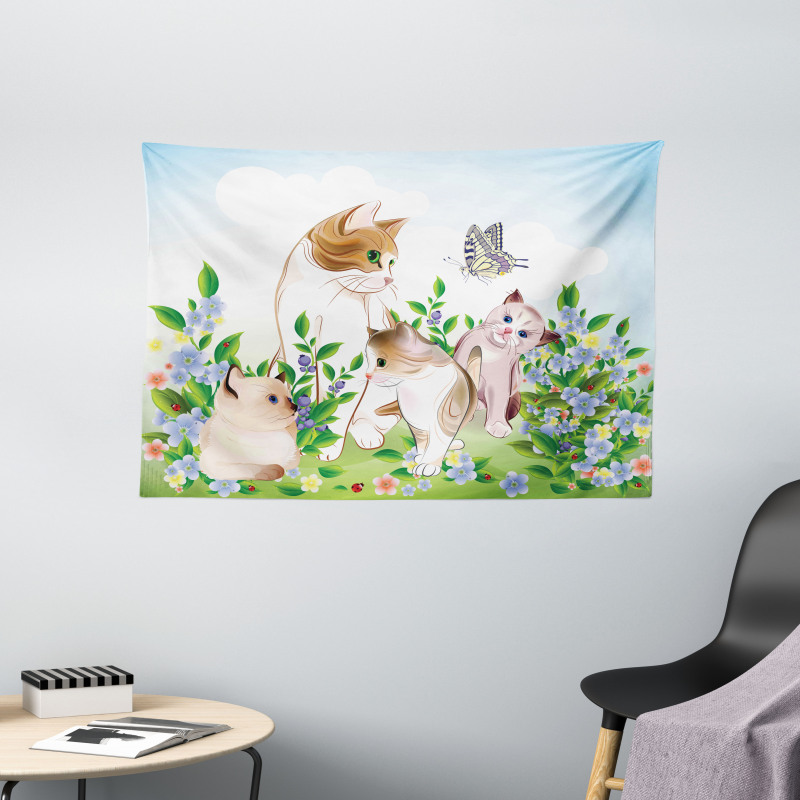 Happy Kittens Wide Tapestry