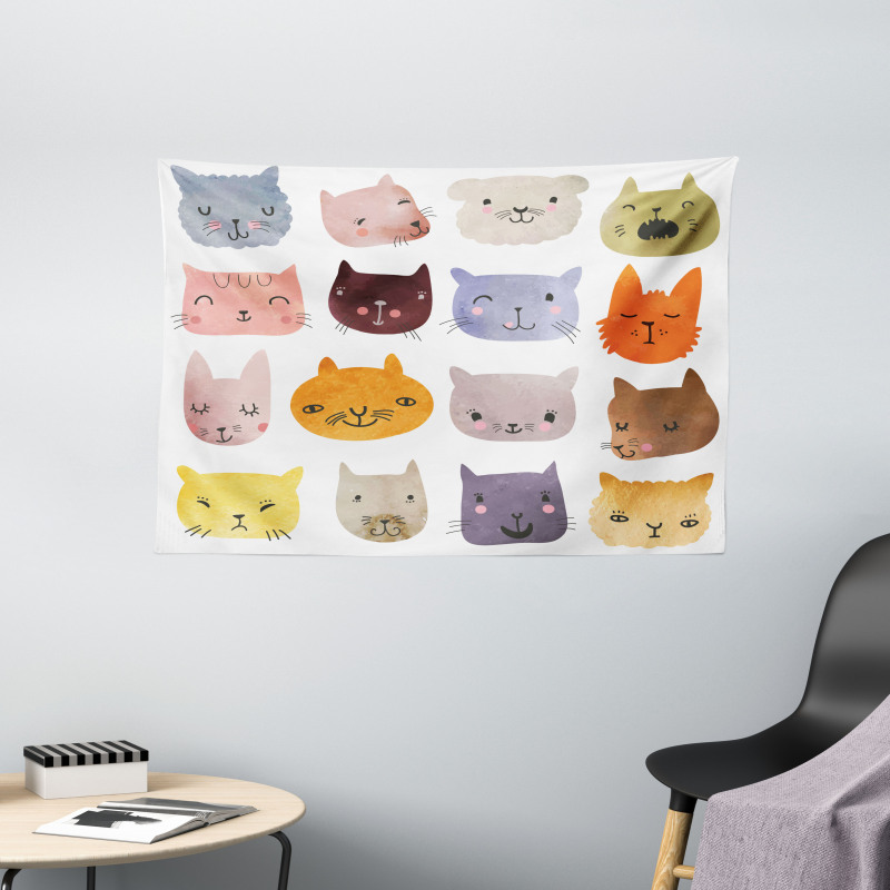 Colorful Humor Fun Cat Wide Tapestry