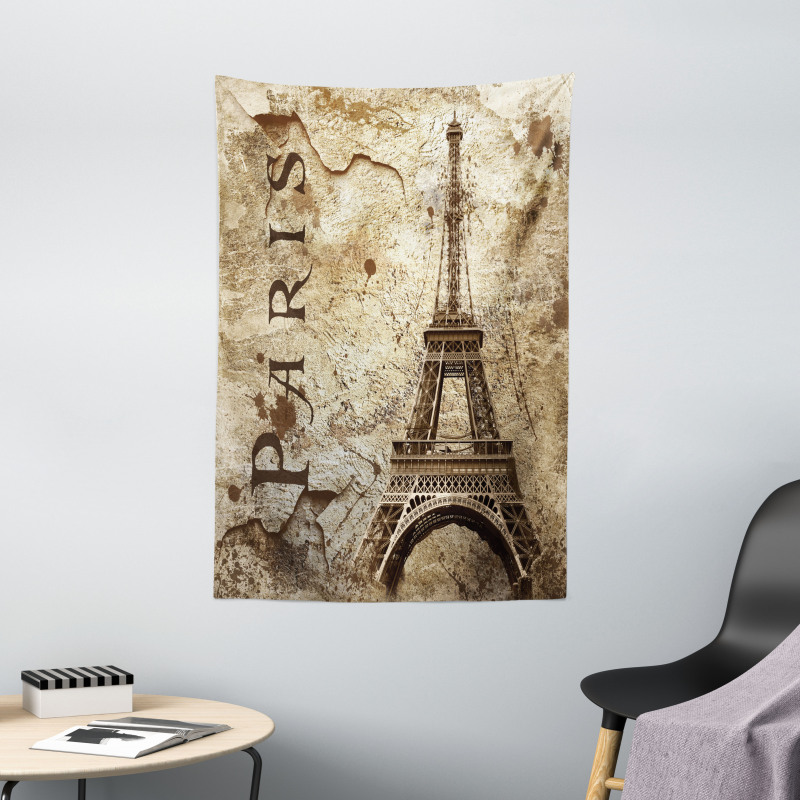 Eiffel Tower on Grunge Wall Tapestry