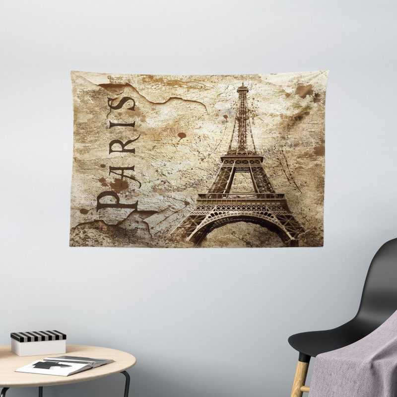 Eiffel Tower on Grunge Wall Wide Tapestry