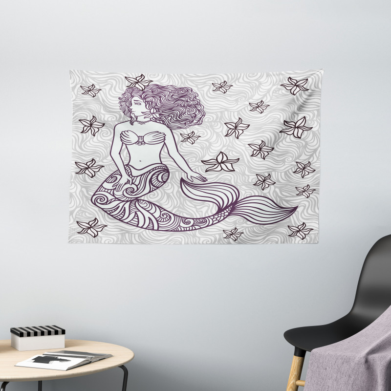 Mermaid with Wave Wide Tapestry