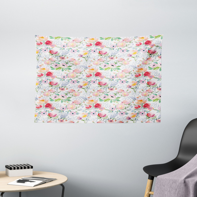 Colored Spring Flowers Wide Tapestry
