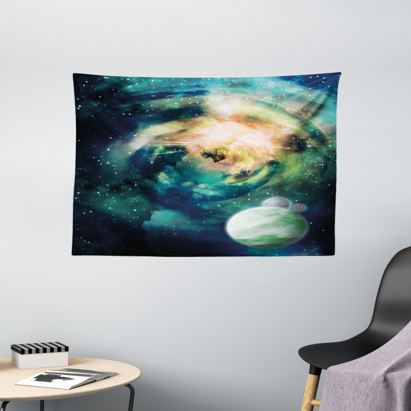 Spiral Galaxy and Planets Wide Tapestry
