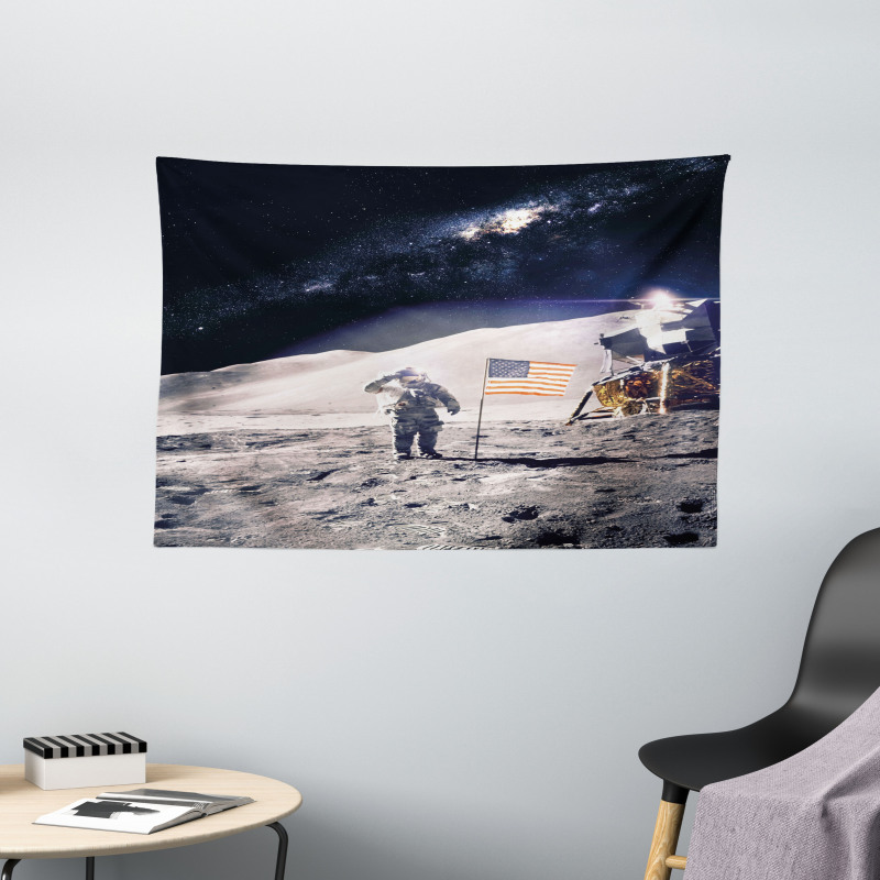 Astronaut on Moon Mission Wide Tapestry