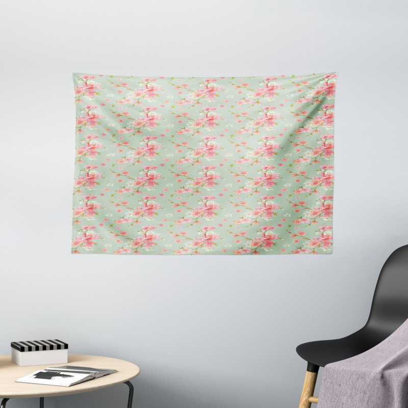 Retro Spring Blossoms Wide Tapestry