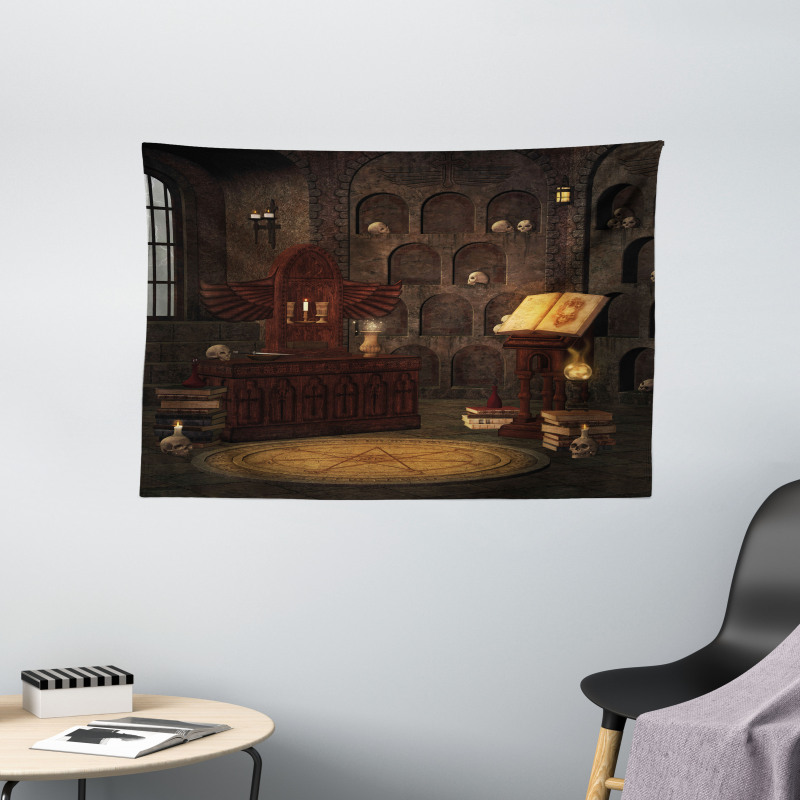 Magicians with Skulls Wide Tapestry