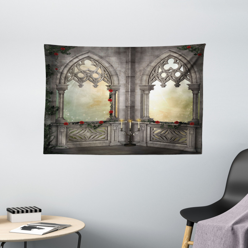 Oriental Rose and Flower Wide Tapestry