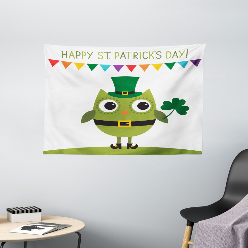 Owl Shamrock Wide Tapestry