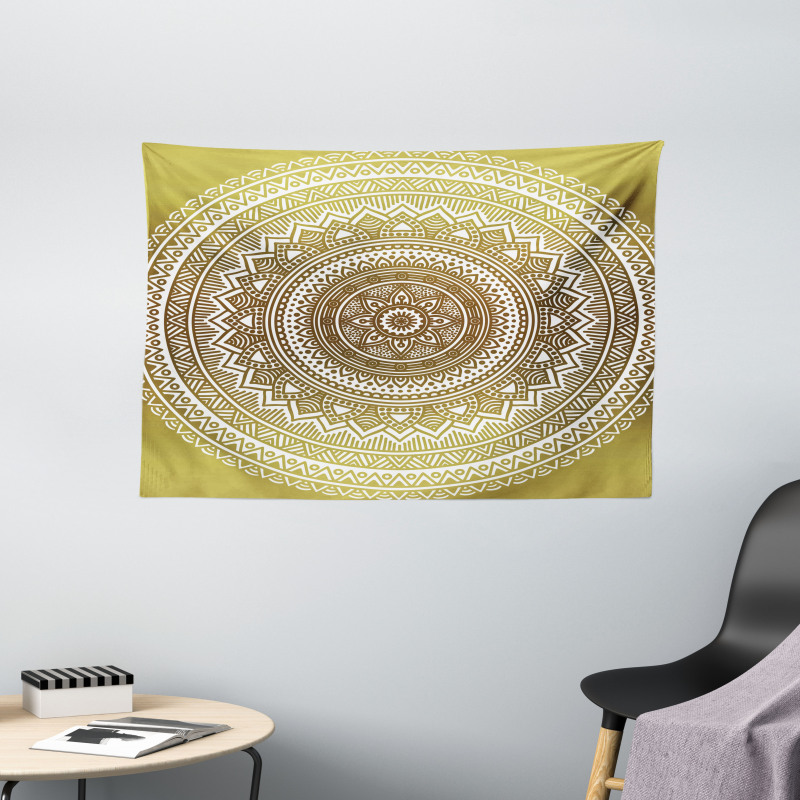 Ombre Mandala Flower Wide Tapestry