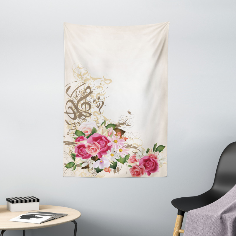 Flowers and Music Notes Tapestry