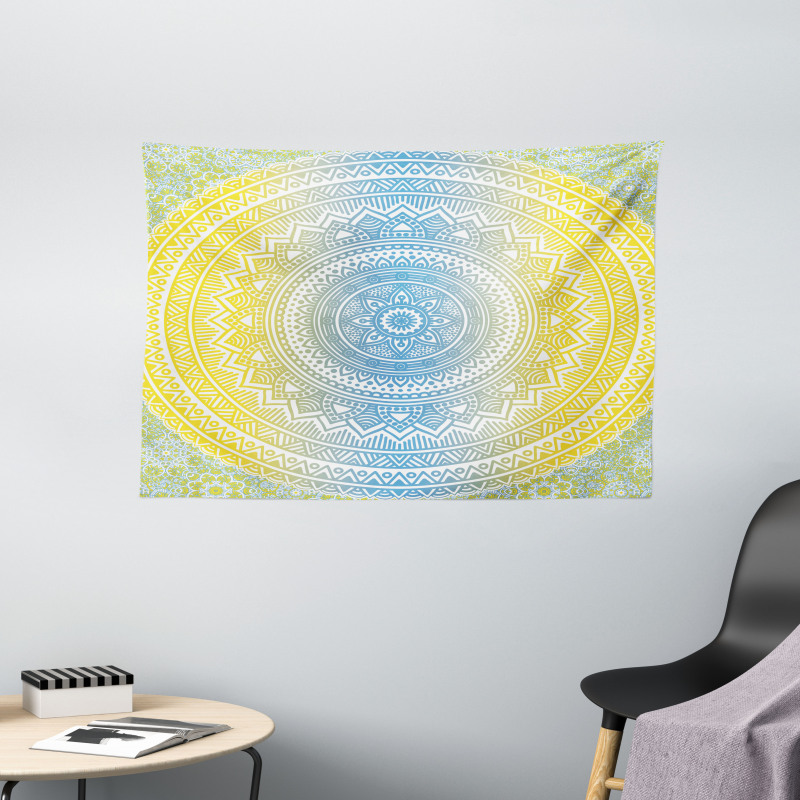 Blue Ombre Mandala Wide Tapestry