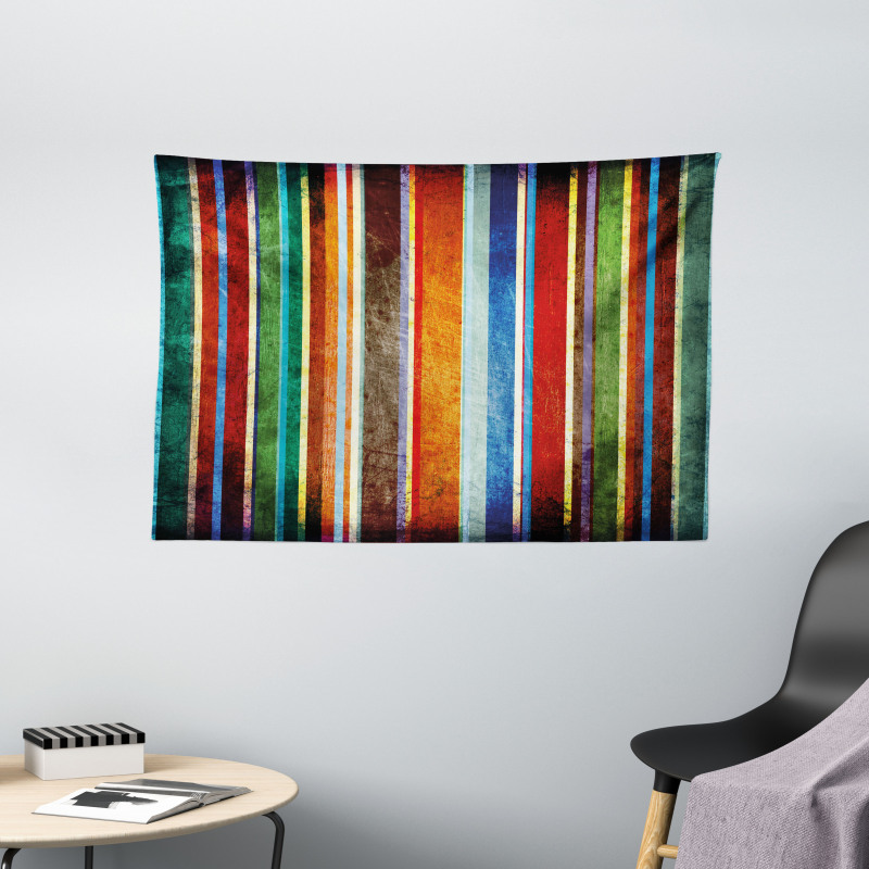 Retro Colorful Bands Wide Tapestry