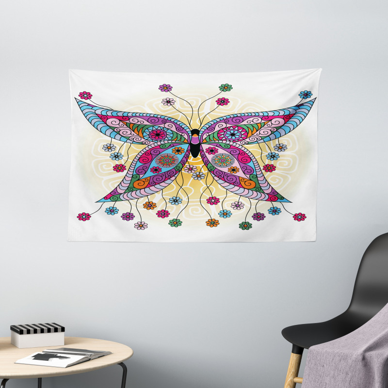 Spring Flowers Butterfly Wide Tapestry