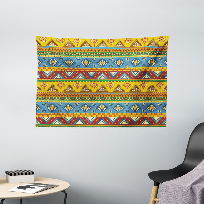 Folk Motif Mexican Sun Wide Tapestry