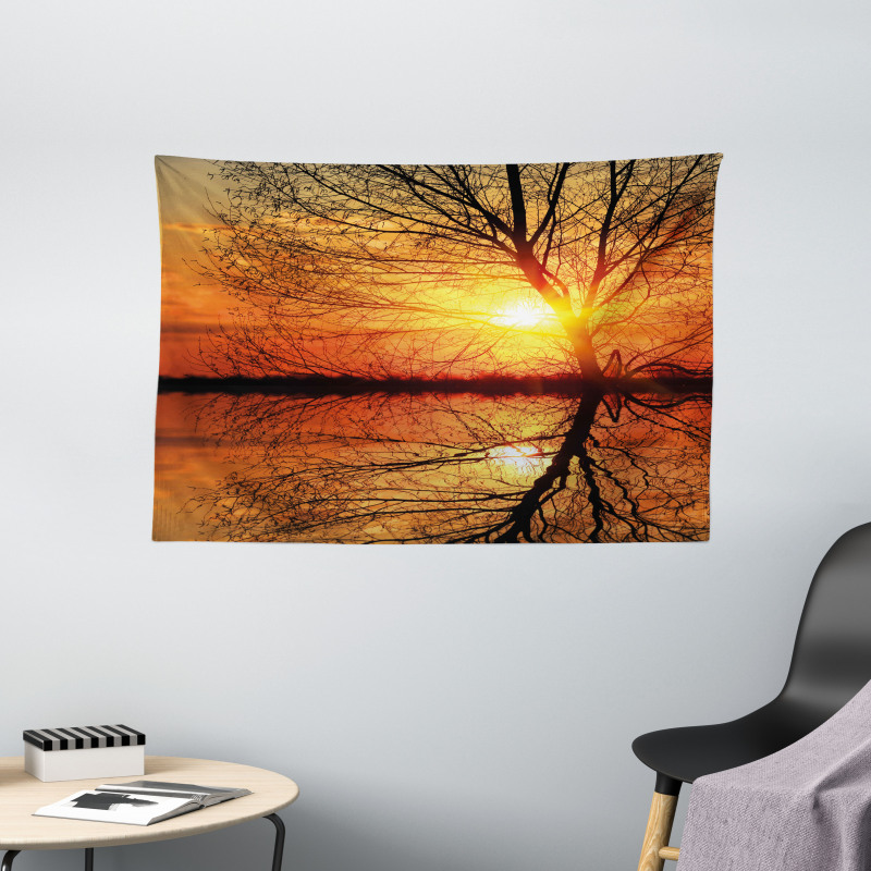 Sunset View with Trees Wide Tapestry