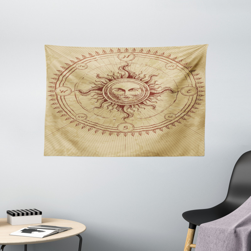 Antique Roman Sun Stone Wide Tapestry