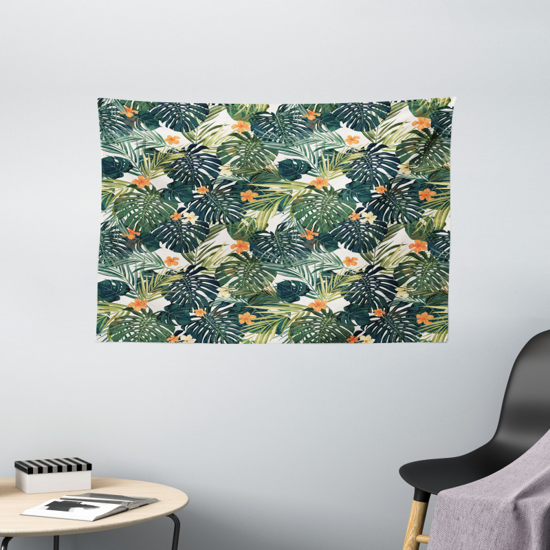 Botanic Tropic Leaves Wide Tapestry