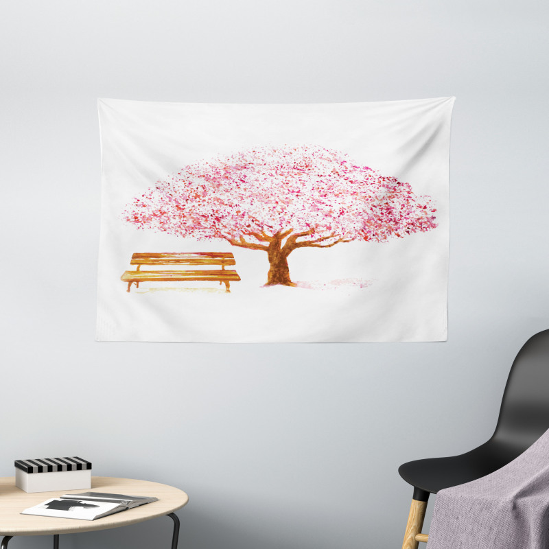 Blooming Cherry Tree Wide Tapestry