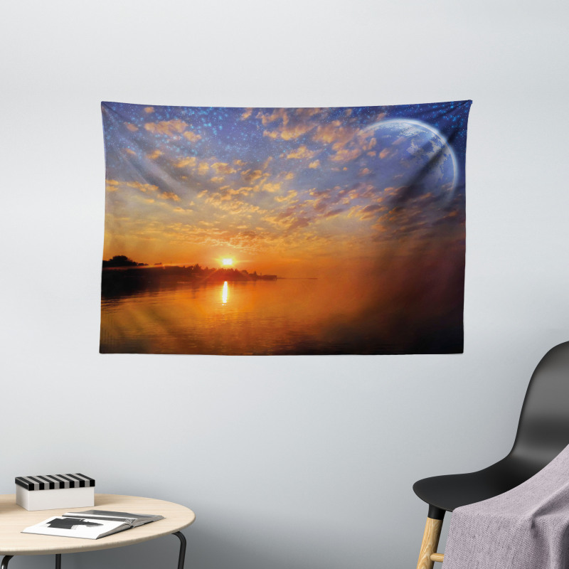 Skyline with Planet Sun Wide Tapestry
