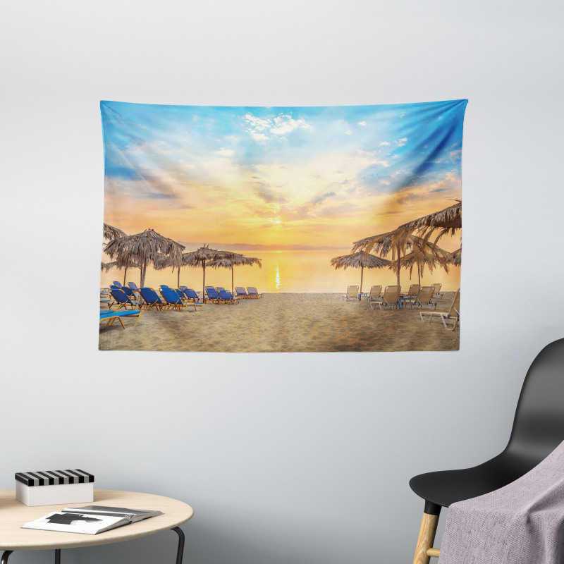 Sandy Beach with Sunrise Wide Tapestry