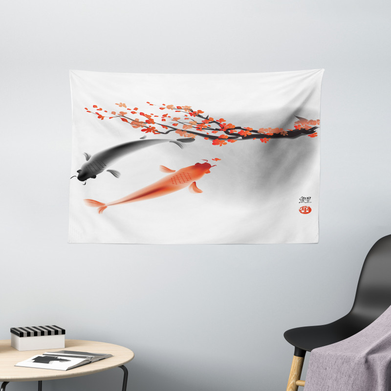 Koi Carp Fish Couple Wide Tapestry