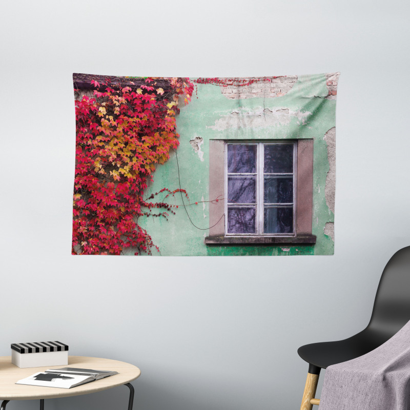 Fall Ivy on Old House Wide Tapestry