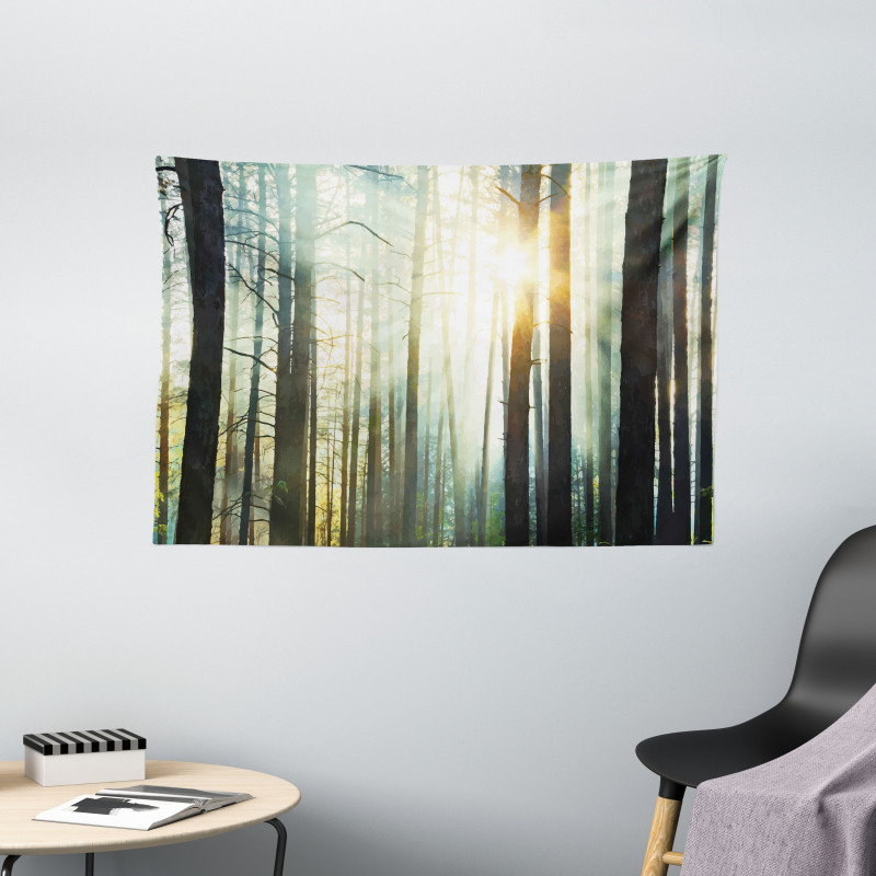Fairy Foggy Forest Woods Wide Tapestry