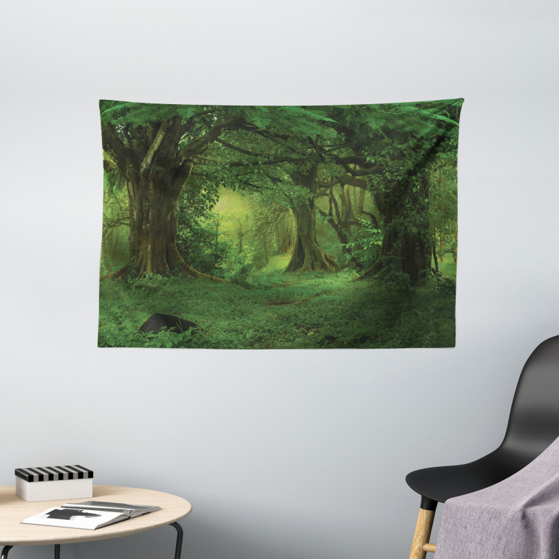 Tropical Jungle Trees Wide Tapestry