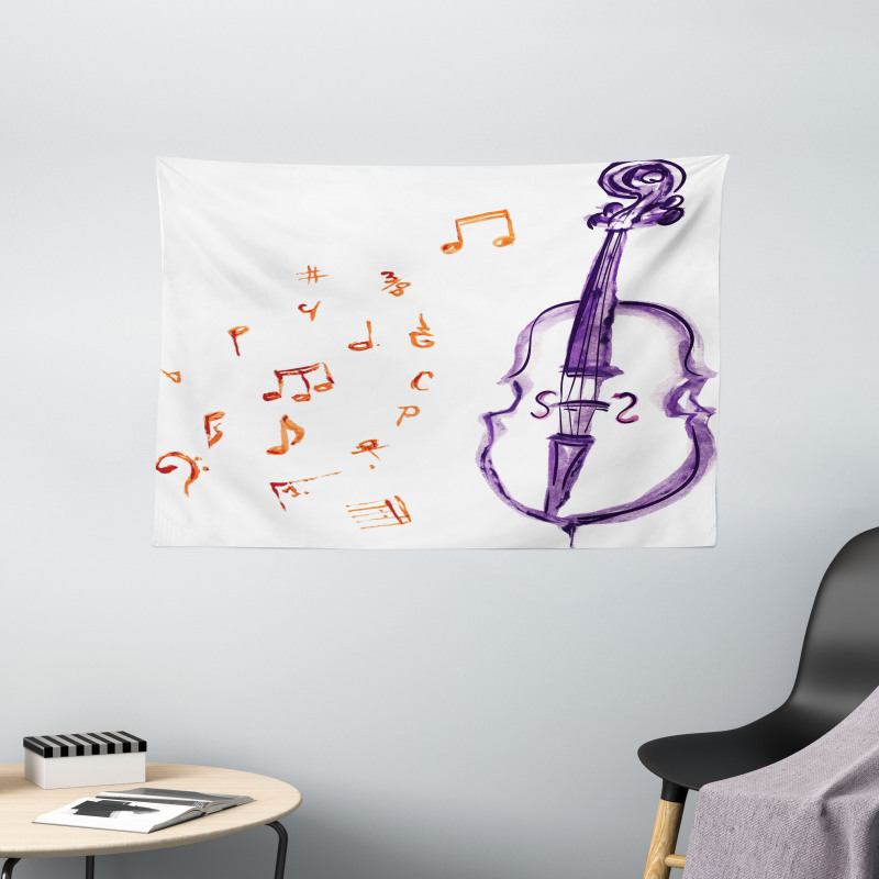 Musical Note Black Theme Wide Tapestry