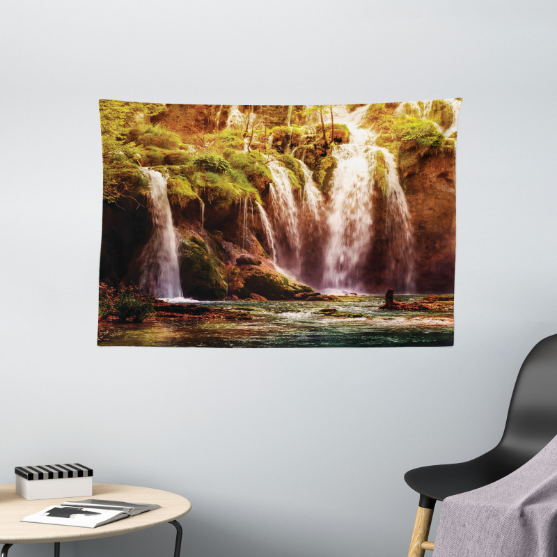 Waterfall Forest Trees Wide Tapestry