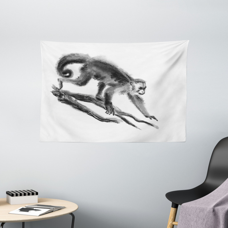 Exotic Jungle Monkey Wide Tapestry