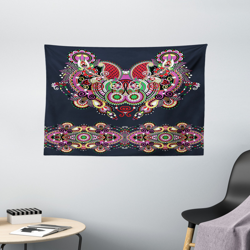 Ornate Paisley Features Wide Tapestry
