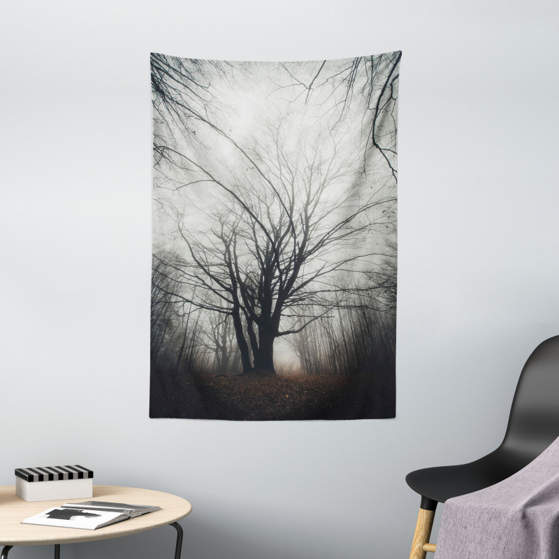 Autumn Tree in Fog Dark Tapestry