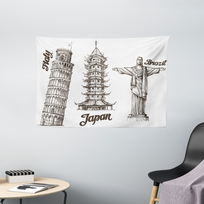 Japanese Style Building View Wide Tapestry