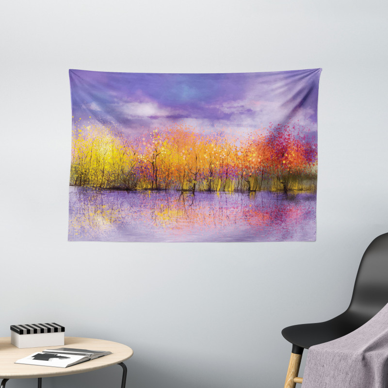 Fall Season Trees River Wide Tapestry