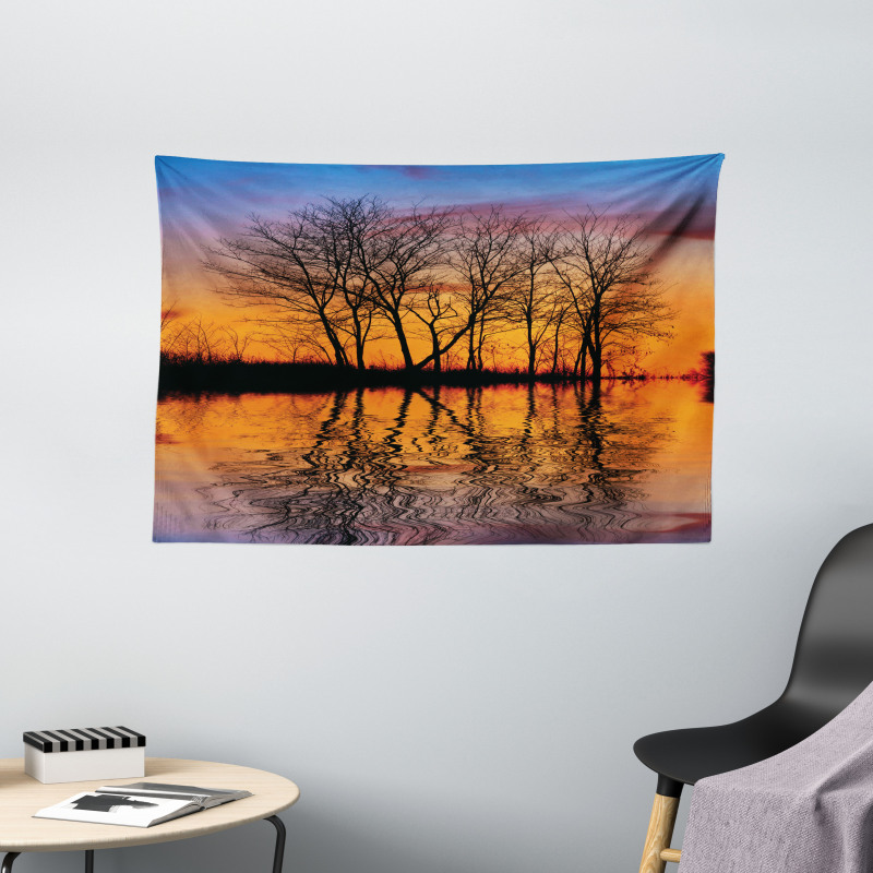 Sunset by Lake View Wide Tapestry