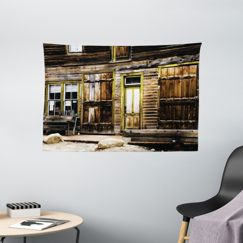 Wooden Planks and Rocks Wide Tapestry