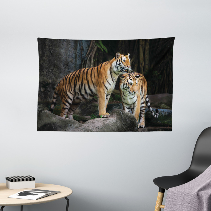 Tiger Couple in Jungle Wide Tapestry