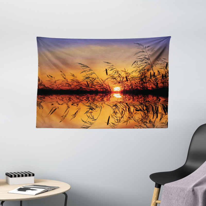 Lake Sunset Photo Scene Wide Tapestry