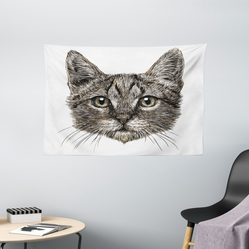 Sketchy Cat Head Wide Tapestry