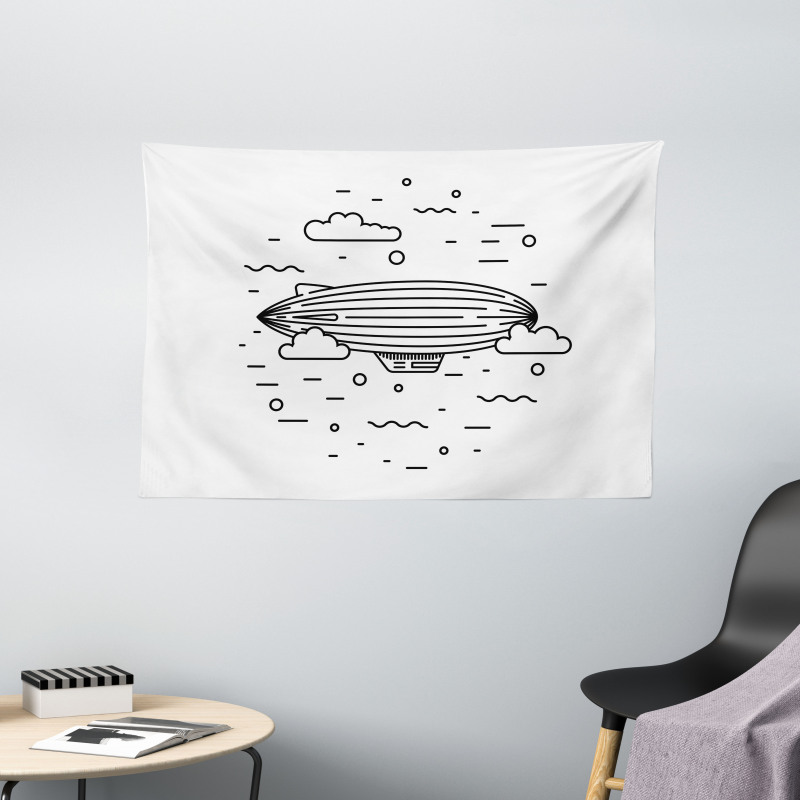 Clouds Balloons Sketch Wide Tapestry