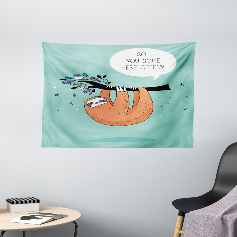 Flirty Sloth Cartoon Wide Tapestry