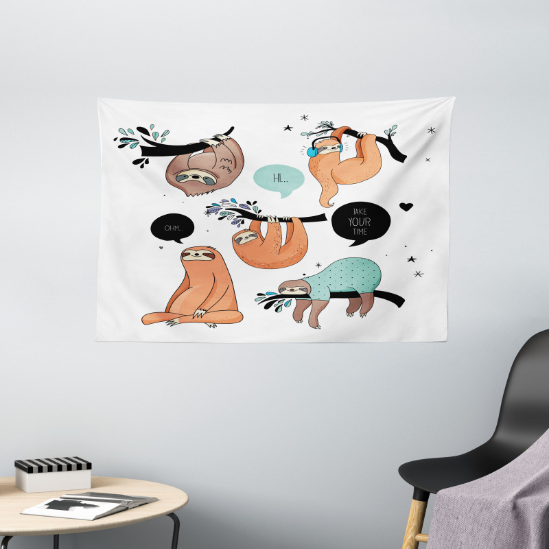 Smiling Sloth Cartoon Wide Tapestry